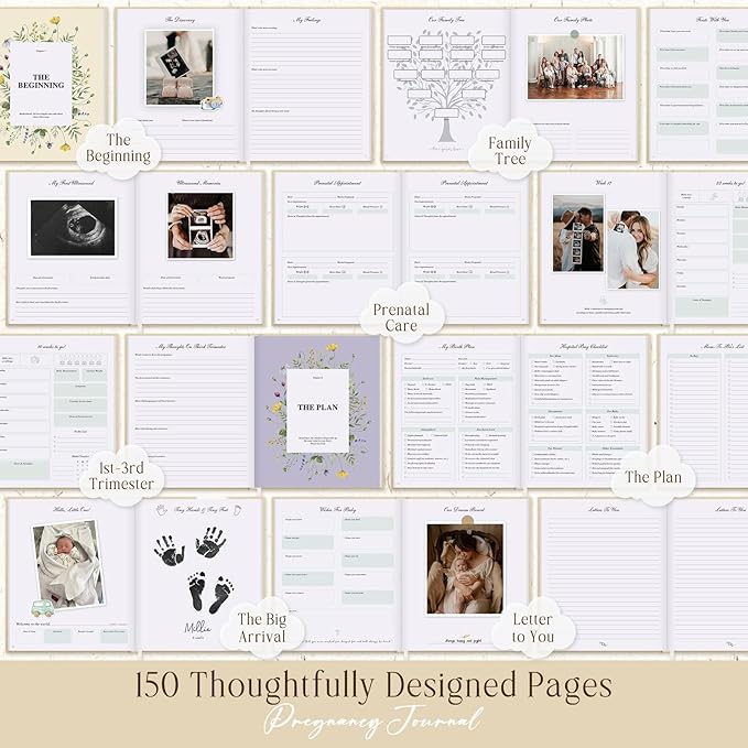 Lanpn My Pregnancy Journal Memory Book for First Time Mom, 156 Page Pregnant Announcement Must Have Planner Scrapbook, Pregnancy Tracking Diary Mom to Be Keepsake Gift for Expecting New Parent Beige