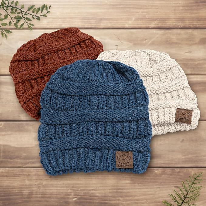 3-Pack Baby Beanies for Boys, Girls - Stretchy Knit Baby Hats, Cute Newborn & Toddler Winter Hat, Soft & Warm Infant Beanie 6-36 Months (Gust, M)