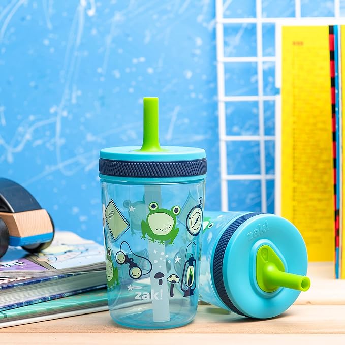 Zak Designs Kelso 15 oz Tumbler 2pc Set, (Campout) Leak-Proof Screw-On Lid with Straw Made of Durable Plastic and Silicone, Perfect Cup Bundle for Kids
