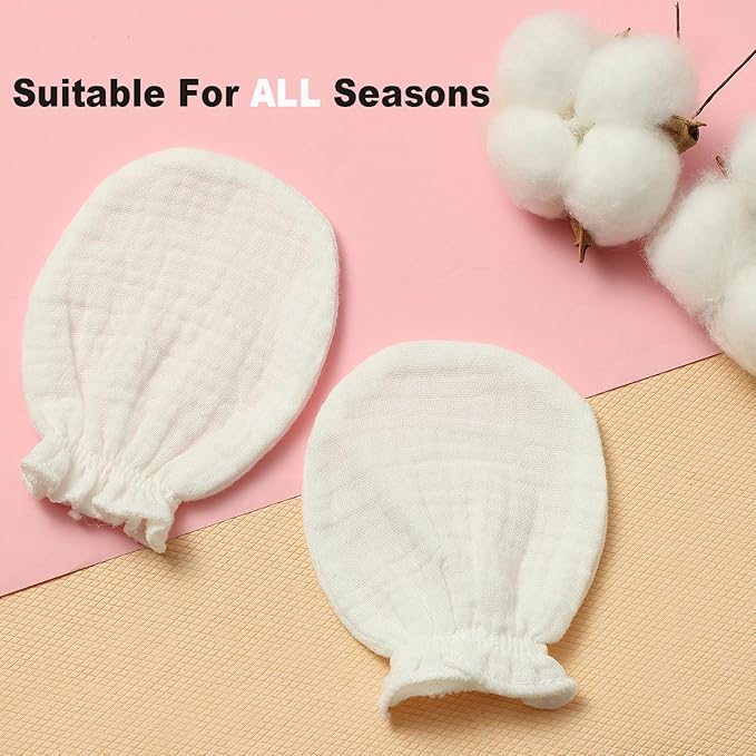 MOMSMENU Newborn Mittens No Scratch 100% Cotton Mitts Boy Girl baby mittens 0-6 months 6 Pack