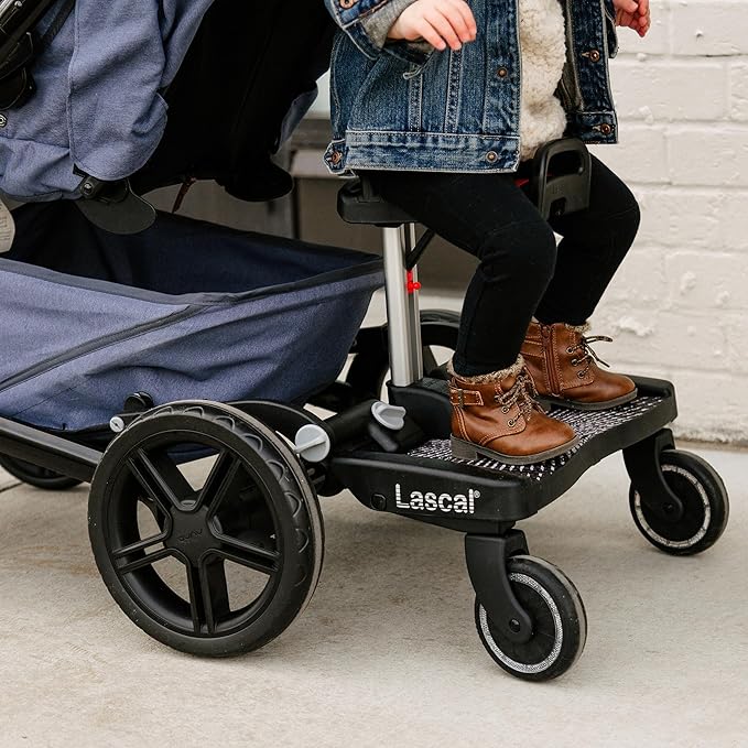Lascal BuggyBoard Maxi+ Universal Stroller Board with Gray Folding Seat, Fits 90% of Strollers Including UPPAbaby, Baby Jogger, Bugaboo, No Need for a Double Stroller, Max Weight 66 lbs.