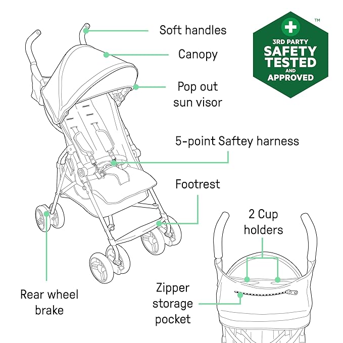 Ingenuity 3D Mini Convenience Stroller – Lightweight Stroller with Compact Fold, Multi-Position Recline, Canopy with Pop Out Sun Visor – Umbrella Stroller for Travel and More, Cashew Tan