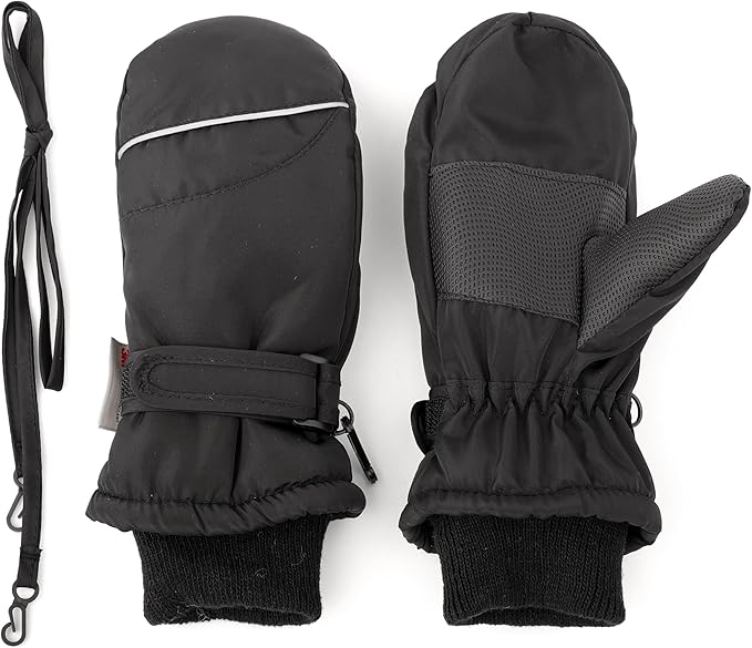 F Flammi Toddler Kids Snow Mittens with String Waterproof Ski Mittens Thinsulate Winter Gloves for Baby Girls Boys