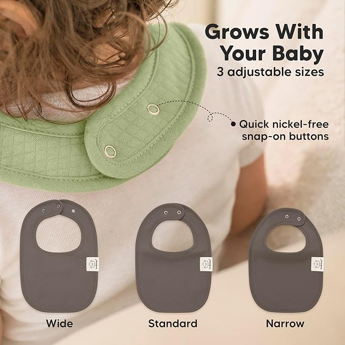 KeaBabies 8-Pack Organic Baby Bibs for Girls, Boys - Quilted Cotton Cloth Baby Drool Bibs for Drooling and Teething Toddler, Newborn, Infant, Soft & Super Absorbent (Basics)