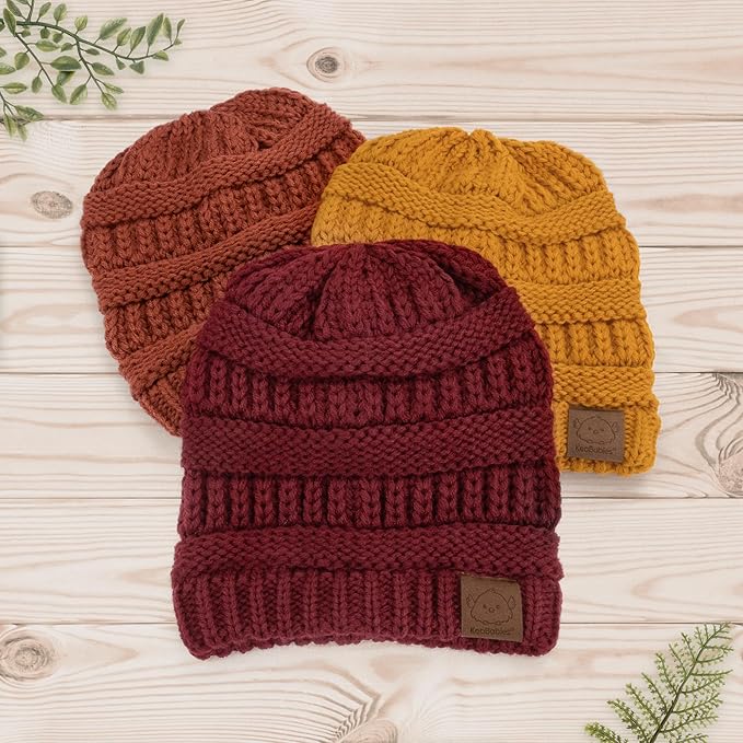 3-Pack Baby Beanies for Boys, Girls - Stretchy Knit Baby Hats, Cute Newborn & Toddler Winter Hat, Soft & Warm Infant Beanie 6-36 Months (Terracotta, M)