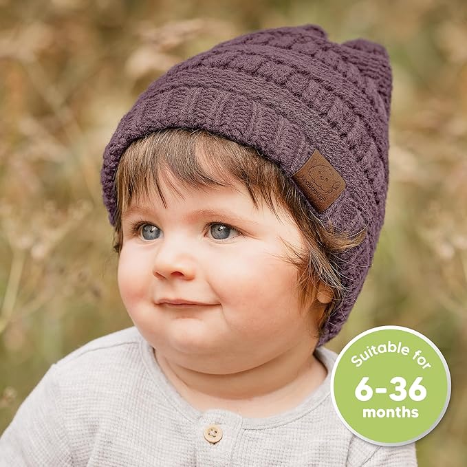 3-Pack Baby Beanies for Boys, Girls - Stretchy Knit Baby Hats, Cute Newborn & Toddler Winter Hat, Soft & Warm Infant Beanie 6-36 Months (Wine, M)