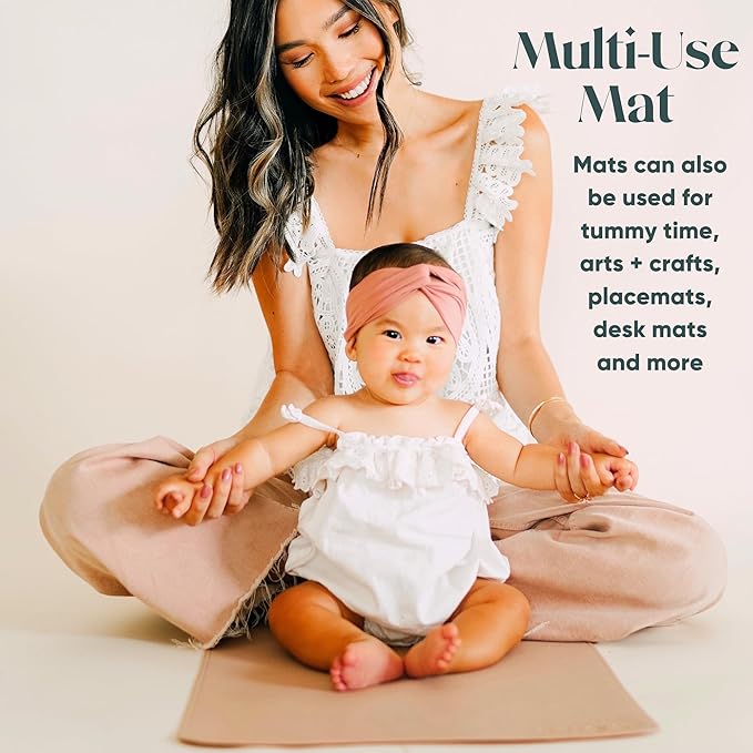 Ava + Oliver Vegan Leather Baby Changing Mat (16 X 30 in) - Multipurpose Wipeable and Portable Diaper Changing Mat - Foldable for Travel (Sage Scallop)