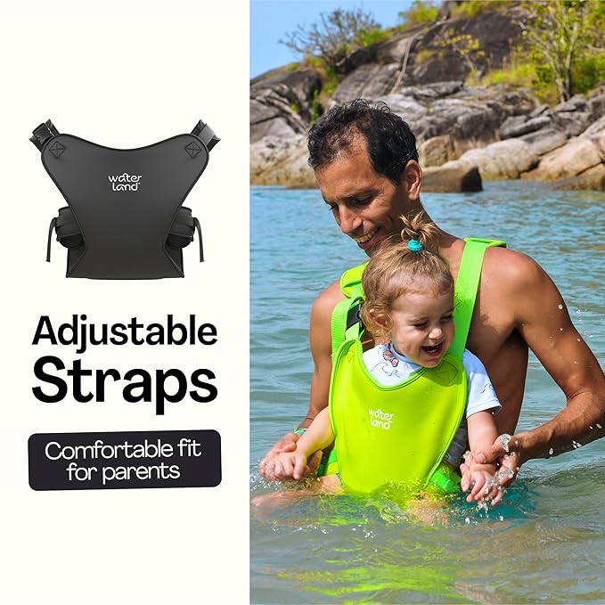 WaterLand Baby Carrier - Innovative Carrier You Can Use Both in Water & Land - Waterproof Infant Chest Holder with Adjustable Straps, Lightweight Toddler Harness for Pool & Beach (Black)