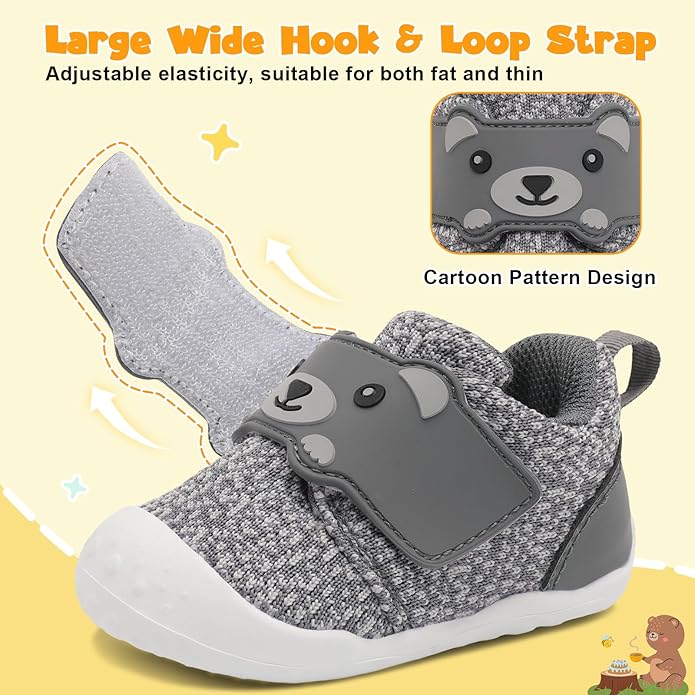 FEETCITY Baby Walking Shoes Wide Baby Shoes Boys Girls Infant Sneakers Crib Shoes Breathable Toddler Barefoot Shoes Slip On Shoes