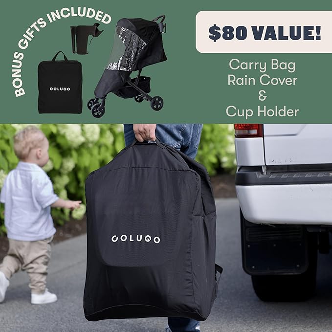 Colugo Compact Stroller+ Lightweight Foldable Travel Stroller for Airplane, Baby Toddlers & Infants with New One-Hand Fold, Reclining Seat, Rain Cover, Carry Backpack & Cup Holder (Black)