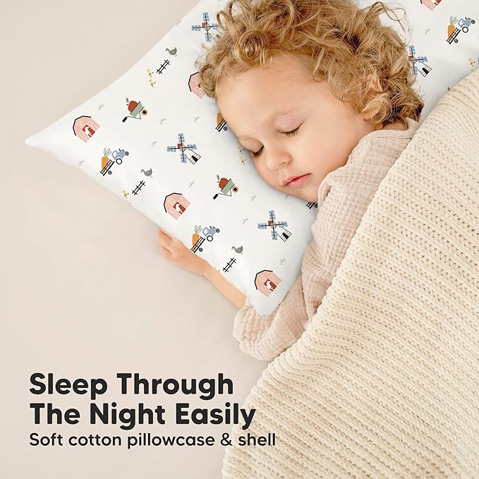 KeaBabies Toddler Pillow with Pillowcase, Jumbo 14X20 - Soft Organic Cotton Toddler Pillows for Sleeping - Machine Washable - Perfect for Travel, Toddler Bed Set (Wild Picnic)