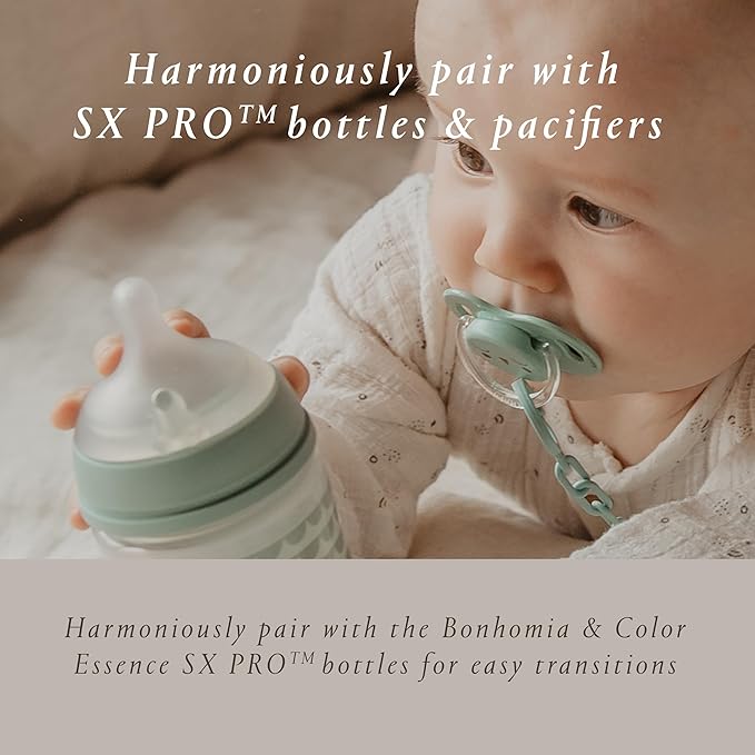 Suavinex Bonhomia SX PRO Physiological Pacifier, Supports Breastfeeding Babies, Pacifiers 18+ Months, 2 Pack Baby Pacifier, Baby Accessories, (Mint/Beige)