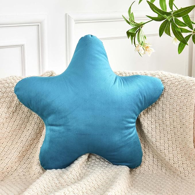 Teal Star Throw Pillow, Cute Star Pillow Room Decor, Soft 19.6" Star Shaped Decorative Throw Pillow for Bedroom, Star Plush Floor Cushions Pillows