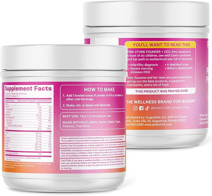 Pink Stork Pregnancy & Postpartum Protein Powder for Women, 20g Whey & Collagen, Prenatal & Breastfeeding Protein Shake Mix for Energy, Recovery & Hydration, Chocolate, 15 Servings