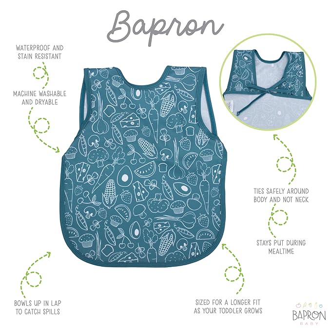 BapronBaby Neutral Foodie Bapron - No Neck Tie Safer Bib for Baby & Toddler - Soft Waterproof Stain Resistant - Machine Washable - Sz Baby/Toddler 6m-3T