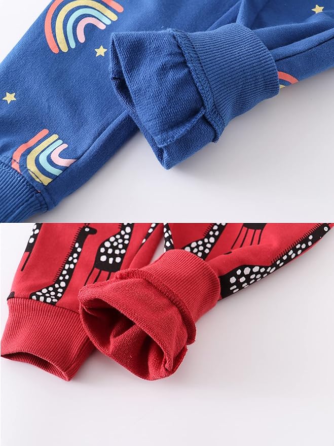 HUAER& Baby Boy's Jogger Pants Dinosaur Car Animal Print Drawstring Elastic Sweatpants 2-Pack