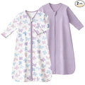 Baby Sleep Sack 12-18 Months, Long Sleeve Baby Wearable Blanket 0.5 Tog with Mittens, 2-Way Zipper Toddler Cotton Sleeping Sack for Boy and Girl Purple Butterfly 2 Pack(Large)