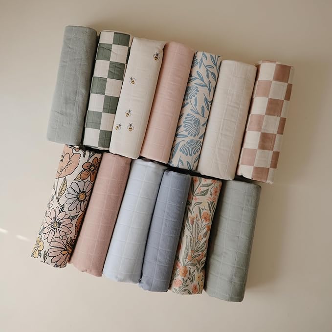 mushie Waterproof Changing Pad Liners | 100% Organic Cotton | Set of 3 (Olive Check Combo)