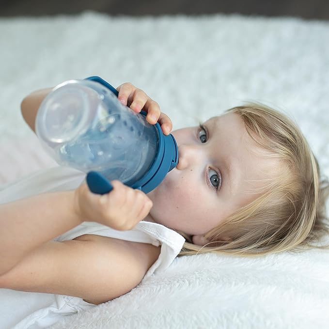 Dr. Brown's Milestones Baby's First Straw Cup, Training Cup with Weighted Straw, 9oz/270mL, Dark Blue, BPA Free, 6m+ (Pack of 12)