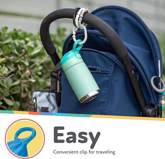 Nuby Thirsty Kids No Spill Flip-It Reflex Stainless Steel Travel Cup or Water Bottle - 10 Oz - 18+ Months - Blue - Back to School Essentials (Pack of 12)
