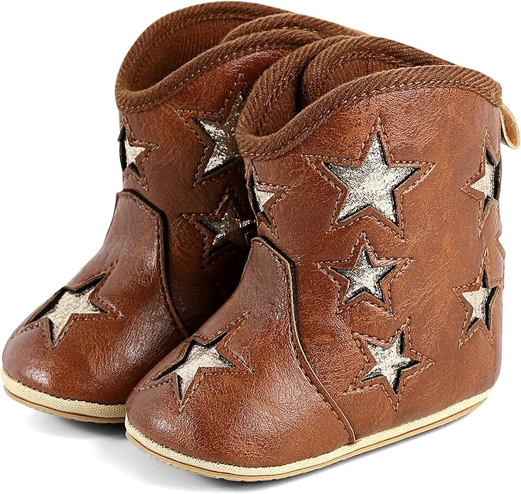 MK MATT KEELY Leather Western Boots Cowboy Bootie Soft Sole Non-Slip Crib Shoes for Baby Infant Toddler Girls Boys Newborn