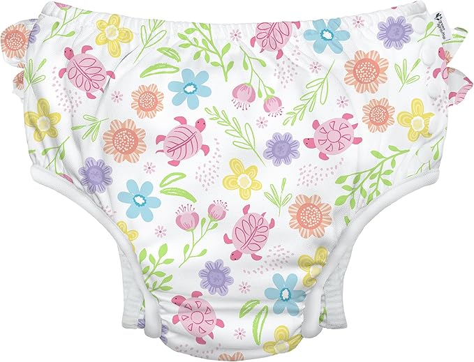 green sprouts Baby Toddler Eco Ruffle Snap Swim Diaper - White Turtle Floral - 18mo