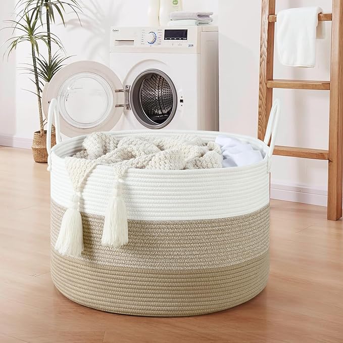 67L Storage Basket for Organizing, 20"×13" Large Laundry Baskets, Cotton Rope Woven Blanket Basket, Toy Storage for Kids, Collapsible Blankets Storage for Living Room, Nursery Room