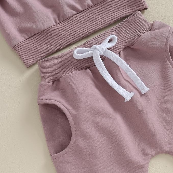 Fernvia Toddler Baby Girl Clothes 3 6 9 12 18 24 Months Fall Outfits Solid Long Sleeve Sweatshirt Tops + Pants Set