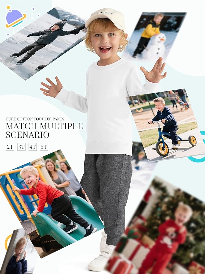 HXP 4 Pack Toddler Boys Sweatpants Pure Cotton Toddler Sweatpants Boys Kids Joggers Pants with Pocket Drawstring