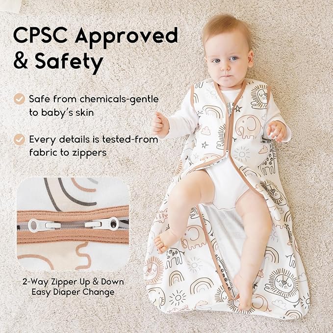 Yoofoss Baby Sleep Sack 6-12 Months 0.5 Tog Wearable Blanket for Baby, 3 Pack 100% Organic Cotton Infant Toddler Sleeping Sack 2-Way Zipper Lightweight Sleep Sack
