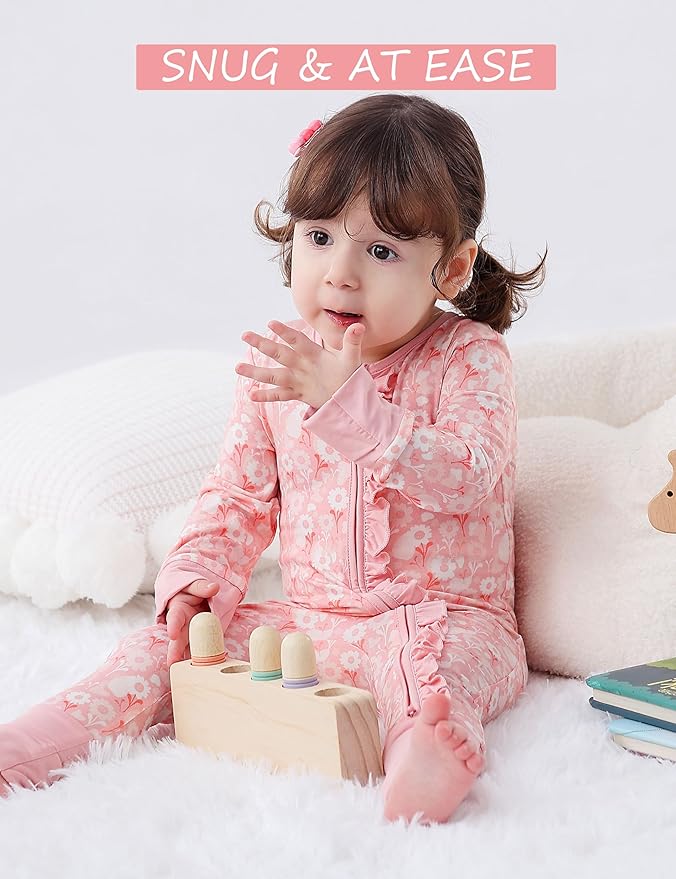JunNeng Baby Girl Viscose from Bamboo Sleeper with Mitten Cuffs, 2 Way Zipper Romper, Sleep N' Play Pajamas 0-18 Months