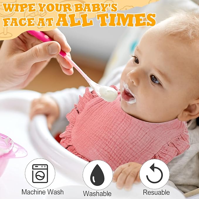 Mepase 10 Pcs Large Muslin Baby Girl Bibs Drool Teething Bibs Lap Shoulder for Boy Girls Teething(Elegant Colors)