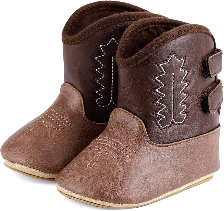 MK MATT KEELY Leather Western Boots Cowboy Bootie Soft Sole Non-Slip Crib Shoes for Baby Infant Toddler Girls Boys Newborn
