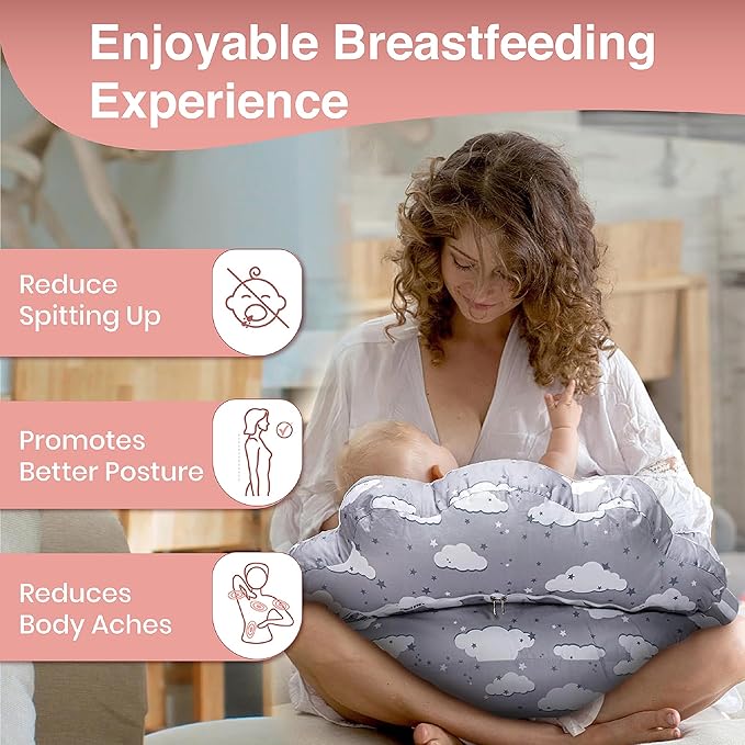 Nursing Pillow – Breastfeeding Pillows with Security Fence for Enhanced Support & Comfort – Removable Cotton Cover, Adjustable Waist Strap, Newborn Essentials Must Haves Baby Registry Search