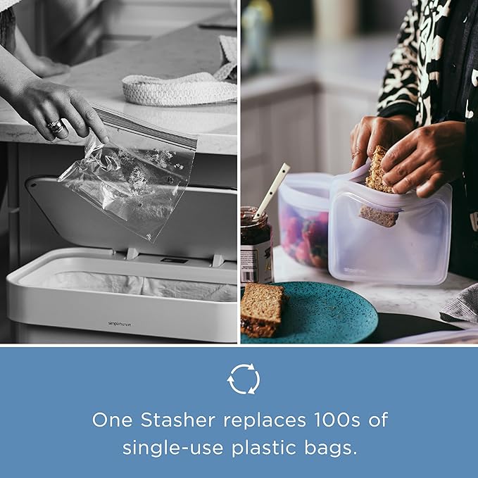 Stasher Premium Silicone Reusable Food Storage Bags, 6-Pack, Starter Kit, Sea Spray, Multi-Use Food Storage Bags, Lunch Bag, Travel Containers, BPA Free, Leak-free, Dishwasher-Safe, Eco-friendly