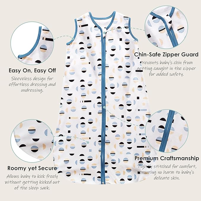 Cute Castle Baby Sleep Sack 6-12 Months - Lightweight 100% Cotton 2-Way Zipper TOG 0.5 Infant Wearable Blanket, Newborn Essentials Toddler Sleep Clothes (3 Pack Blue)