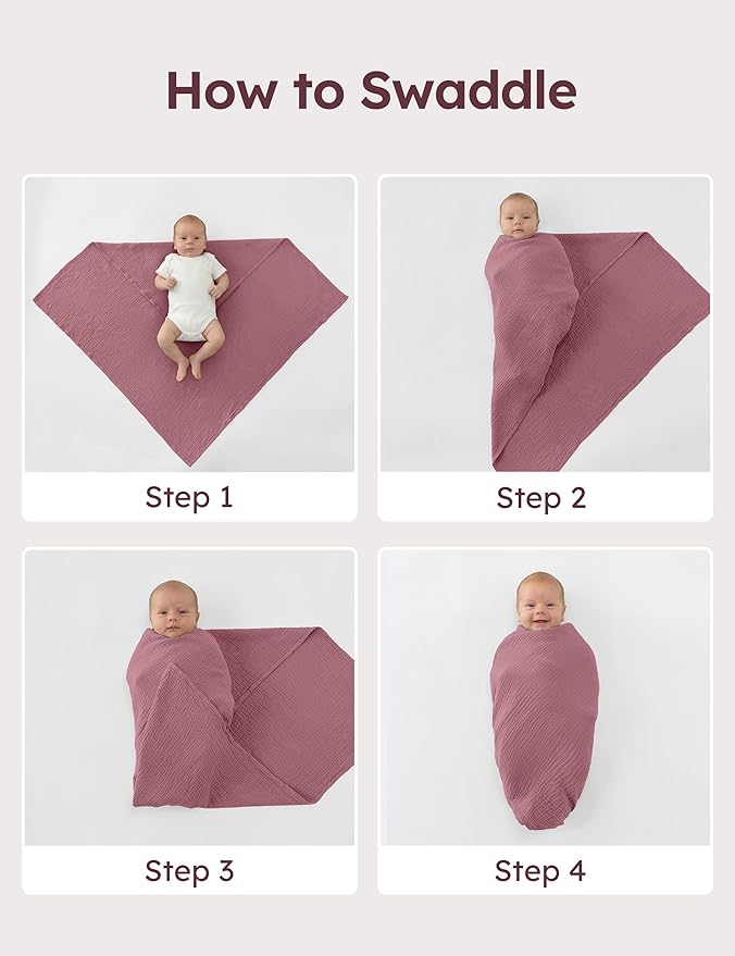 Unnivoll Muslin Swaddle Blankets for Newborns, 100% Cotton Receiving Blankets, Large 38 x 40 inches Baby Swaddle Blanket for Baby Boys and Girls, Soft Breathable Infant Baby Essentials 3 Pack Pink