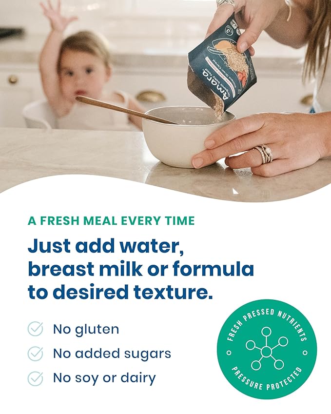 Amara Organic Baby Food - Stage 2 - Tropical Mango - Baby Cereal to Mix With Breastmilk, Water or Baby Formula - Shelf Stable Baby Food Pouches Made from Organic Fruit - 7 Pouches, 3.5oz Per Serving
