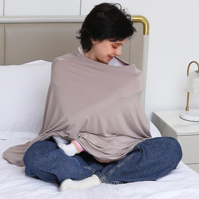 Multi-use Nursing Cover for Breastfeeding, 360°Full Coverage Nursing Poncho, Rayon Soft & Breathable Breastfeeding Cover up (Smooth Rayon, Warm Taupe)