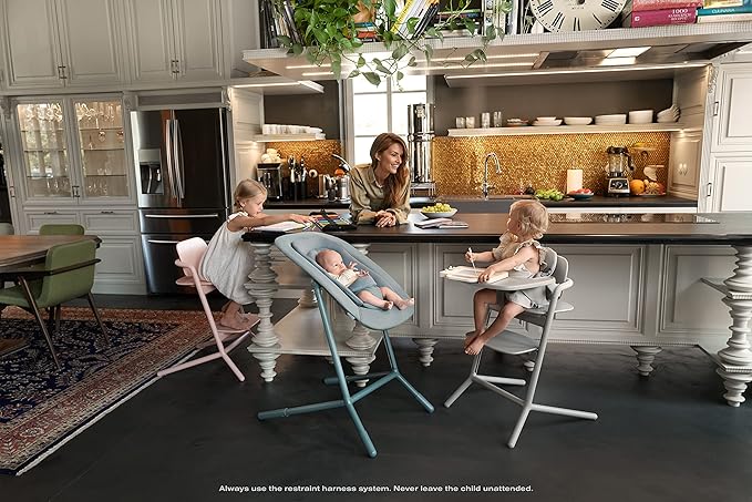 Cybex LEMO High Chair 3-in-1 Set with Baby Set + Snack Tray - Modern Design, One-Hand Depth & Height Adjustment & Anti-Tip Wheels - from 6 Months, Convertible to Adult Chair, Stone Blue