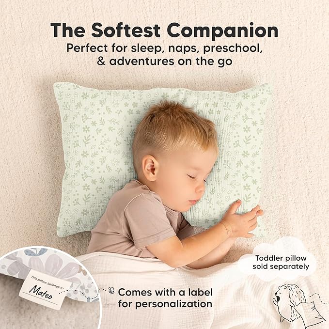 KeaBabies Muslin Toddler Pillowcase 13x18 Only – 2-Pack Organic Cotton Muslin Pillow Case for Kids, Girls, Boys, Small Travel Size Cover, Soft & Breathable Toddler Pillow Sold Separately (Flora Vale)