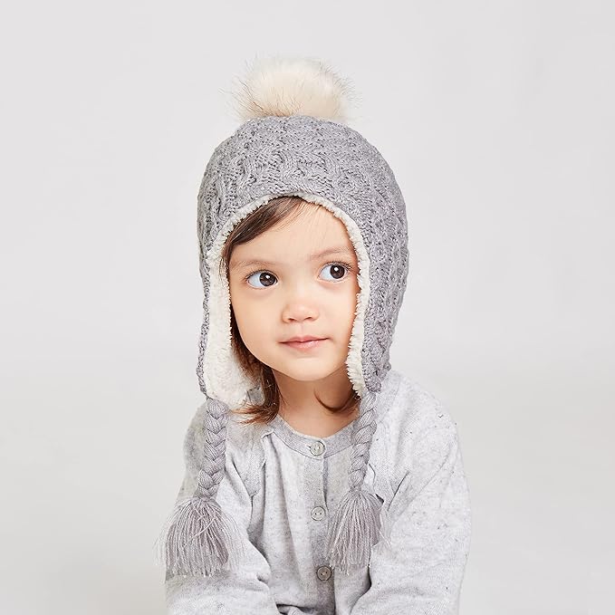LANGZHEN Toddler Kids Infant Winter Hat,Earflap Knit Warm Cap Fleece Lined Beanie for Baby Boys Girls