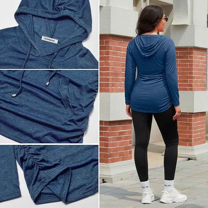 GINKANA Maternity Hoodie Long Sleeves Shirts Casual Maternity Top Pregnancy Sweatshirt Casual Clothes