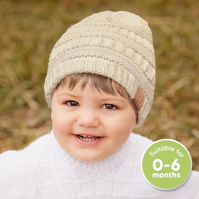 3-Pack Baby Beanies for Boys, Girls - Stretchy Knit Baby Hats, Cute Newborn & Toddler Winter Hat, Soft & Warm Infant Beanie 0-6 Months (Cloud, S)
