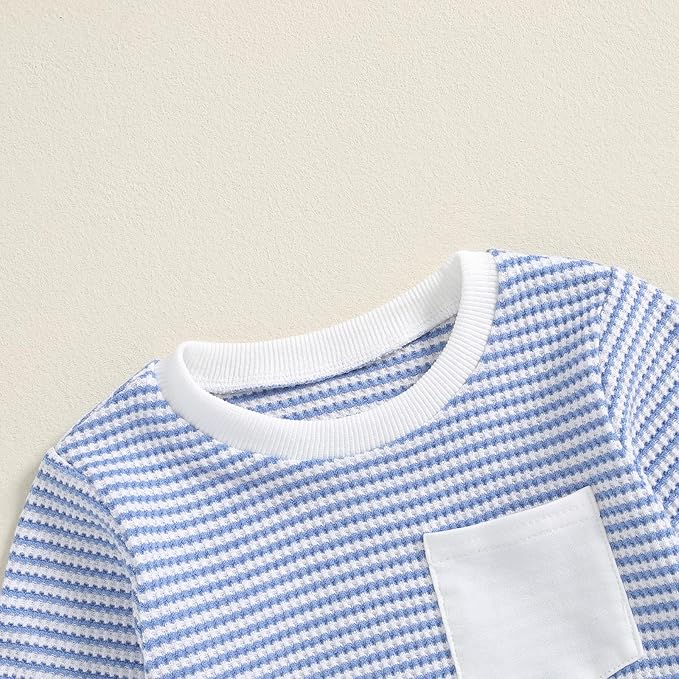 Toddler Baby Boy Fall Clothes Waffle Outfit Long Sleeve Color Blocking Sweatshirt Pullover Jogger Pant Set
