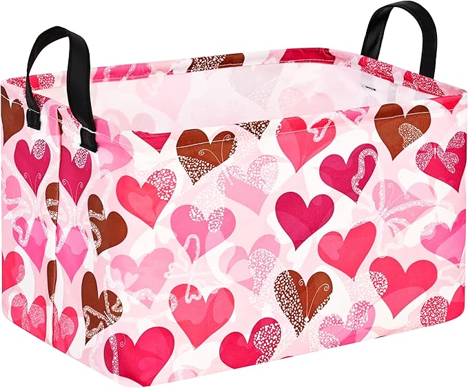 Rectangle Heart Partten Kids Gift Home Shelf Storage Basket Organizer Box Clothes Laundry Hamper Toys Nursery Basket Baby Laundry Box with Handles