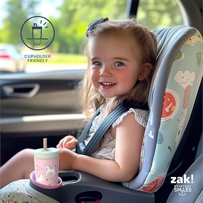 Zak Designs Kelso Toddler Cups For Travel or At Home, 12oz Vacuum Insulated Stainless Steel Sippy Cup With Leak-Proof Design is Perfect For Kids (Spaceships)
