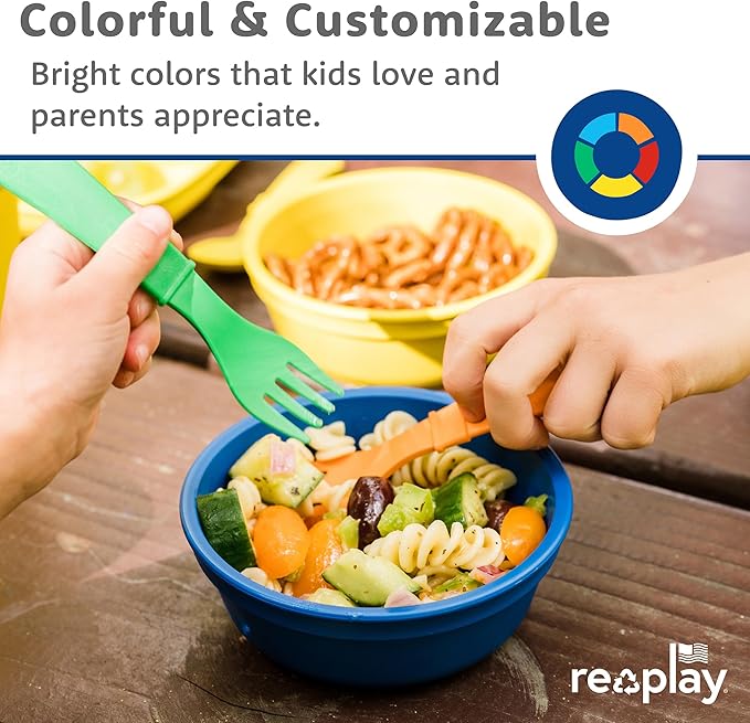 Re-Play Toddler Forks and Spoons Set - 4x4 Utensils Set for Kids - Dishwasher and Microwave Safe - Made in USA - Set of 8-5.8" x 1.2" x 0.2" - A True Blue
