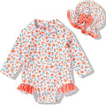 Infant Baby Girl Swimsuit One-Piece Long Sleeve Rash Guard with Hat Set Floral Zipper Bathing Suit Leopard Beach Wear