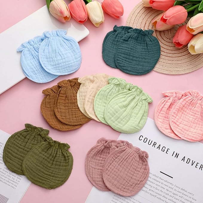 Newborn Baby Muslin Mittens 0-6 Months No Scratch Elastic Wrist Soft Breathable Gloves Bulk Cotton for Infant